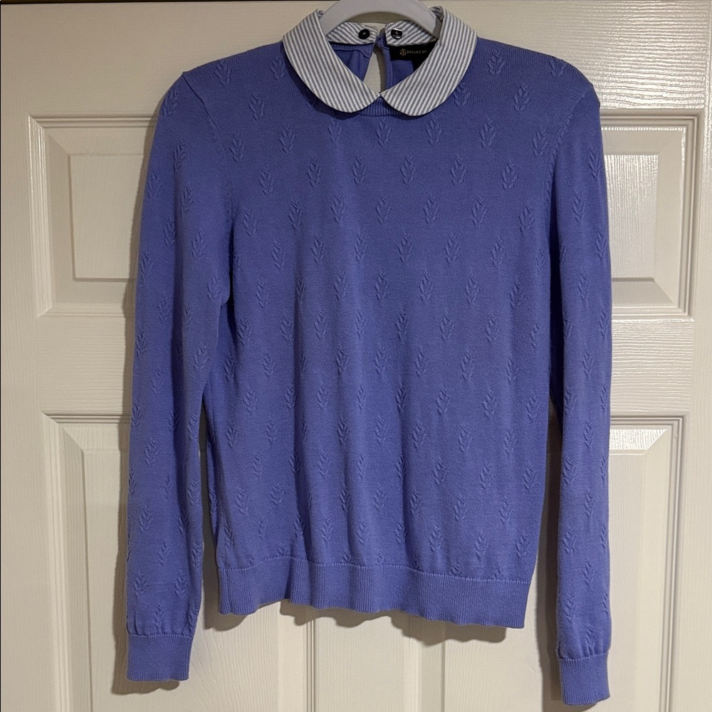 Brooks Brothers Lavender Crewneck Sweater with Striped Peter Pan Collar